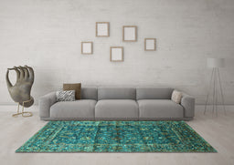 Machine Washable Oriental Turquoise Industrial Area Rugs in a Living Room,, wshurb1976turq