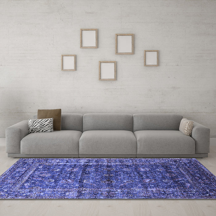 Machine Washable Oriental Blue Industrial Rug in a Living Room, wshurb1976blu