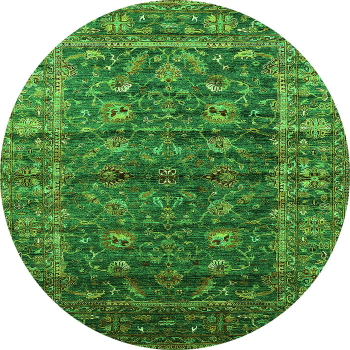 Round Machine Washable Oriental Green Industrial Area Rugs, wshurb1976grn