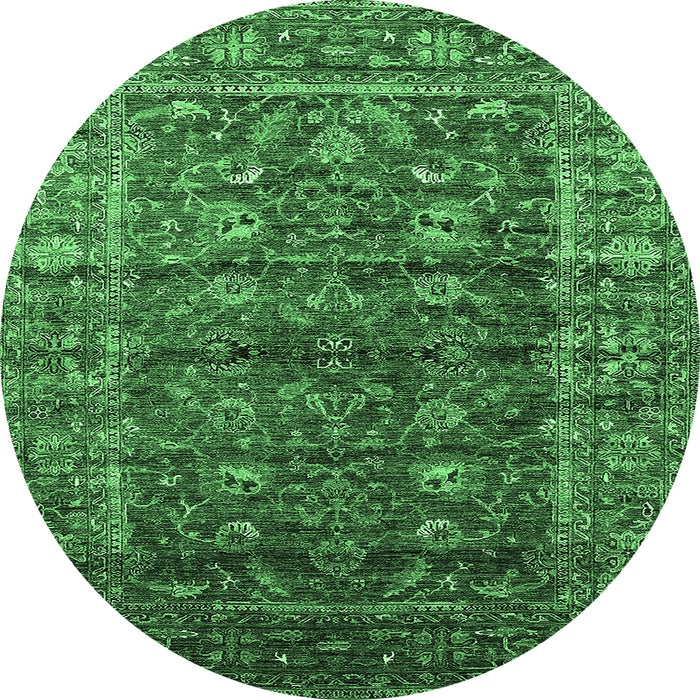 Round Machine Washable Oriental Emerald Green Industrial Area Rugs, wshurb1976emgrn