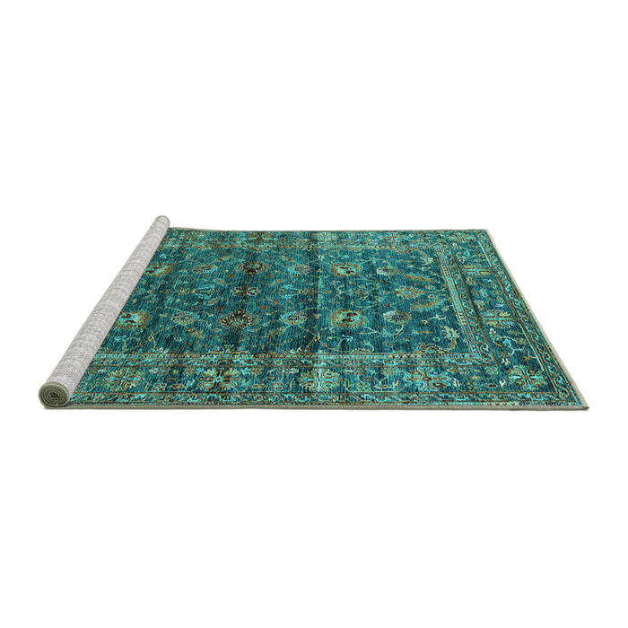 Sideview of Machine Washable Oriental Turquoise Industrial Area Rugs, wshurb1976turq