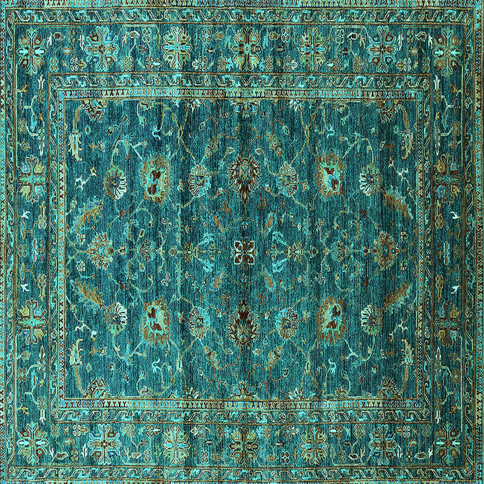 Square Machine Washable Oriental Turquoise Industrial Area Rugs, wshurb1976turq