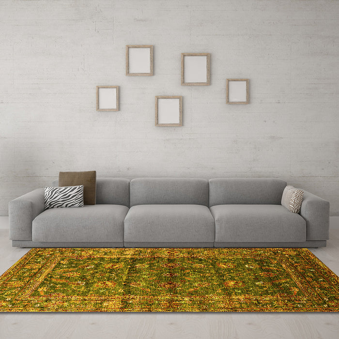 Machine Washable Oriental Yellow Industrial Rug in a Living Room, wshurb1976yw