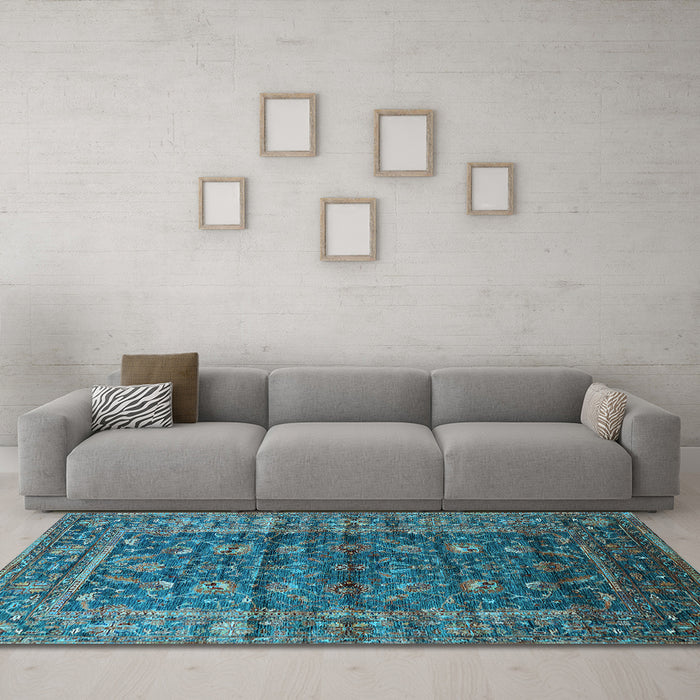 Machine Washable Oriental Light Blue Industrial Rug in a Living Room, wshurb1976lblu