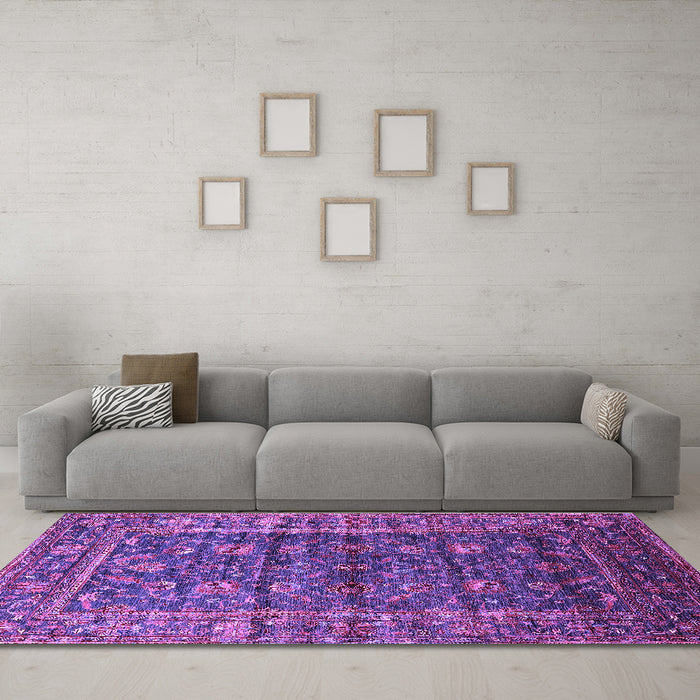 Machine Washable Oriental Purple Industrial Area Rugs in a Living Room, wshurb1976pur