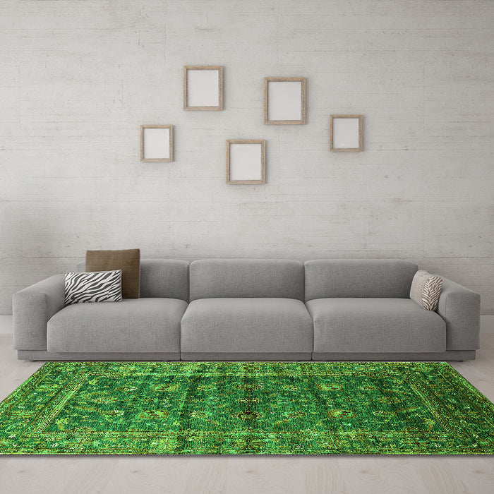 Machine Washable Oriental Green Industrial Area Rugs in a Living Room,, wshurb1976grn