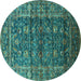 Round Oriental Turquoise Industrial Rug, urb1976turq