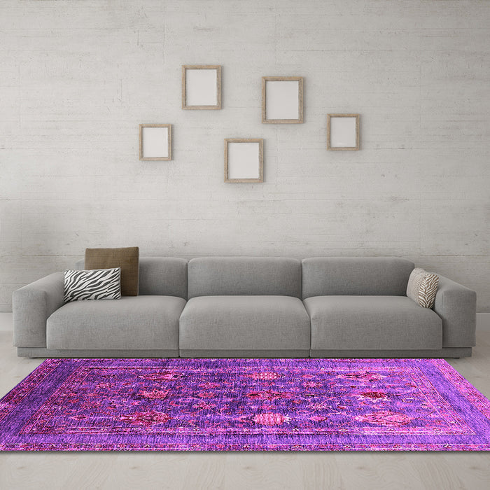 Machine Washable Oriental Pink Industrial Rug in a Living Room, wshurb1977pnk
