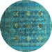 Round Oriental Turquoise Industrial Rug, urb1977turq