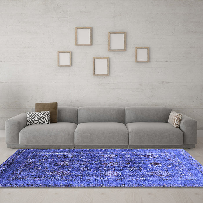 Machine Washable Oriental Blue Industrial Rug in a Living Room, wshurb1977blu