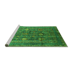 Sideview of Machine Washable Oriental Green Industrial Area Rugs, wshurb1977grn