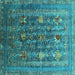 Square Oriental Turquoise Industrial Rug, urb1977turq