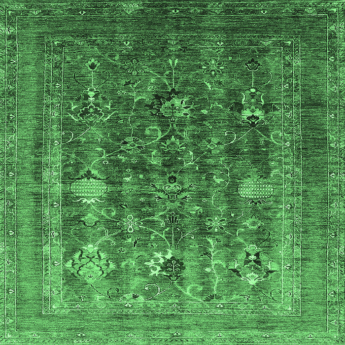 Square Machine Washable Oriental Emerald Green Industrial Area Rugs, wshurb1977emgrn