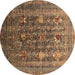 Round Oriental Brown Industrial Rug, urb1977brn