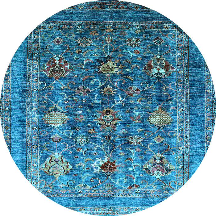 Round Machine Washable Oriental Light Blue Industrial Rug, wshurb1977lblu