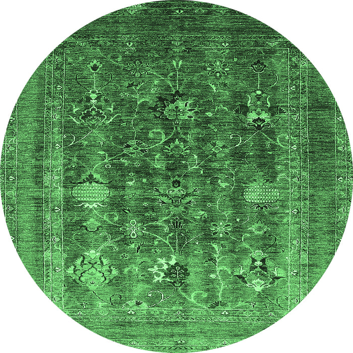 Round Oriental Emerald Green Industrial Rug, urb1977emgrn
