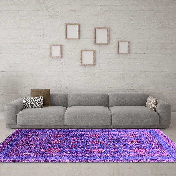 Machine Washable Oriental Purple Industrial Area Rugs in a Living Room, wshurb1977pur