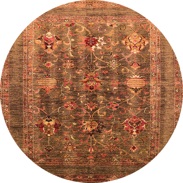 Round Machine Washable Oriental Orange Industrial Area Rugs, wshurb1978org