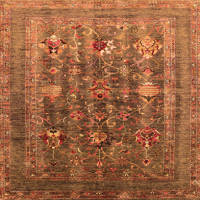 Square Machine Washable Oriental Orange Industrial Area Rugs, wshurb1978org