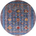 Round Mid-Century Modern Plum Purple Oriental Rug, urb1978