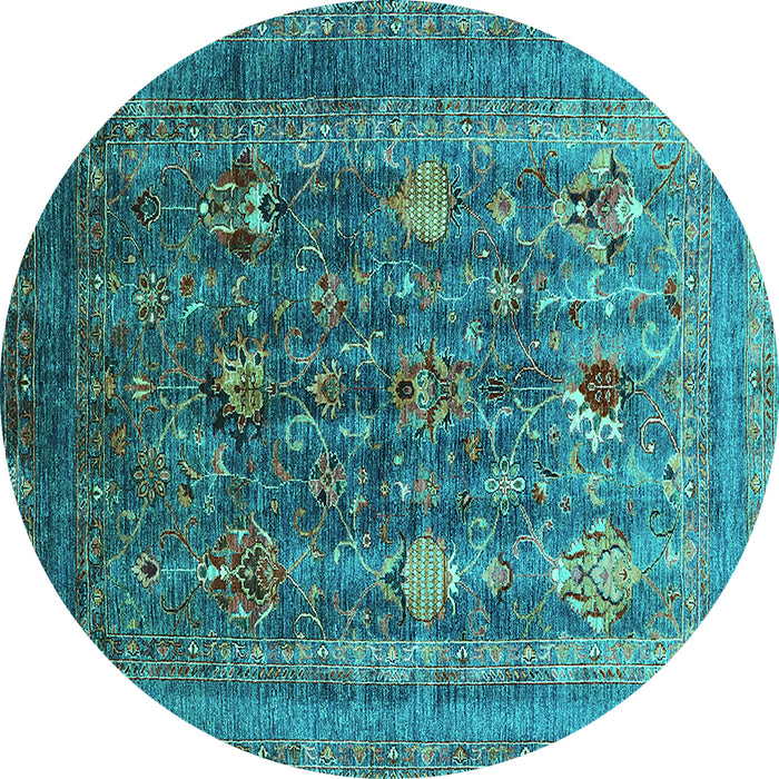 Round Machine Washable Oriental Turquoise Industrial Area Rugs, wshurb1978turq