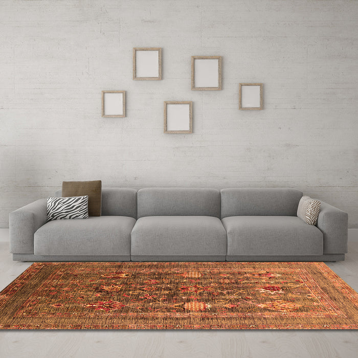 Machine Washable Oriental Orange Industrial Area Rugs in a Living Room, wshurb1978org