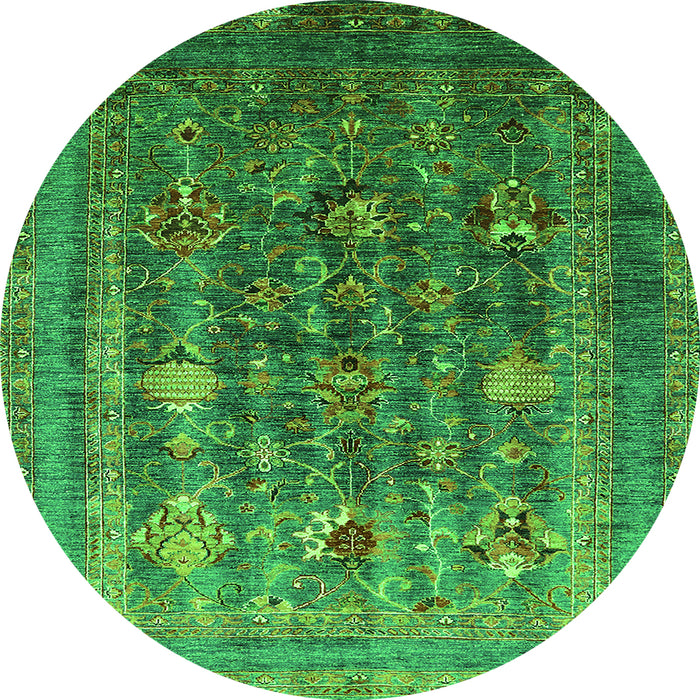 Round Machine Washable Oriental Green Industrial Area Rugs, wshurb1978grn