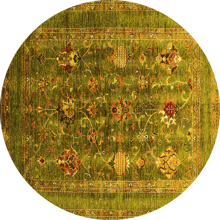 Round Machine Washable Oriental Yellow Industrial Rug, wshurb1978yw