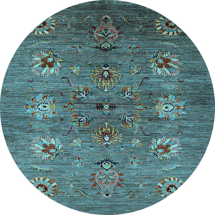 Round Machine Washable Oriental Light Blue Industrial Rug, wshurb1979lblu