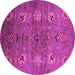 Round Machine Washable Oriental Pink Industrial Rug, wshurb1979pnk