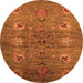 Round Machine Washable Oriental Orange Industrial Area Rugs, wshurb1979org