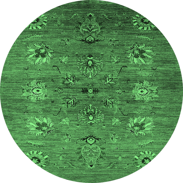 Round Machine Washable Oriental Emerald Green Industrial Area Rugs, wshurb1979emgrn