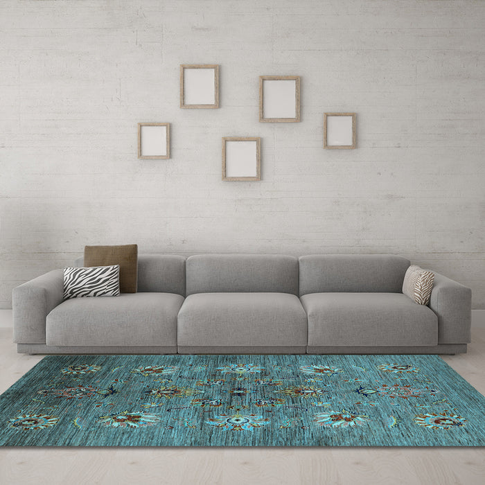 Machine Washable Oriental Light Blue Industrial Rug in a Living Room, wshurb1979lblu