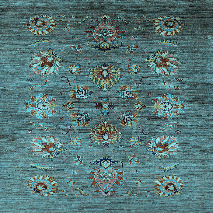 Square Machine Washable Oriental Light Blue Industrial Rug, wshurb1979lblu