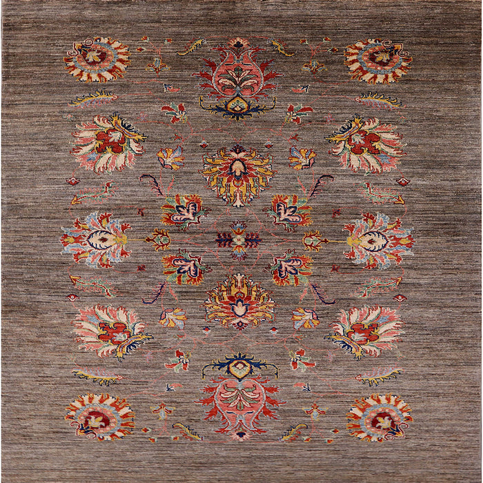 Square Mid-Century Modern Dark Almond Brown Oriental Rug, urb1979