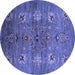 Round Machine Washable Oriental Blue Industrial Rug, wshurb1979blu