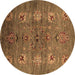 Round Machine Washable Oriental Brown Industrial Rug, wshurb1979brn