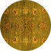 Round Oriental Yellow Industrial Rug, urb1979yw