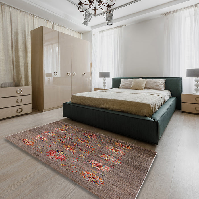 Machine Washable Industrial Modern Dark Almond Brown Rug in a Bedroom, wshurb1979