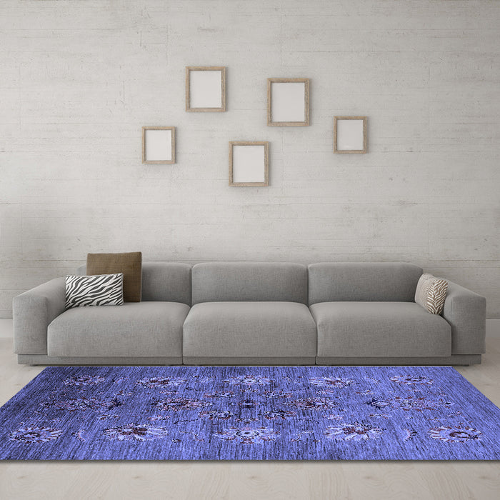Machine Washable Oriental Blue Industrial Rug in a Living Room, wshurb1979blu