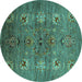 Round Oriental Turquoise Industrial Rug, urb1979turq