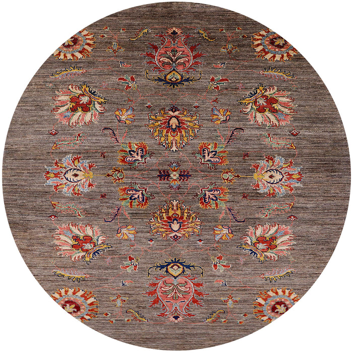Round Mid-Century Modern Dark Almond Brown Oriental Rug, urb1979