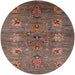 Round Mid-Century Modern Dark Almond Brown Oriental Rug, urb1979