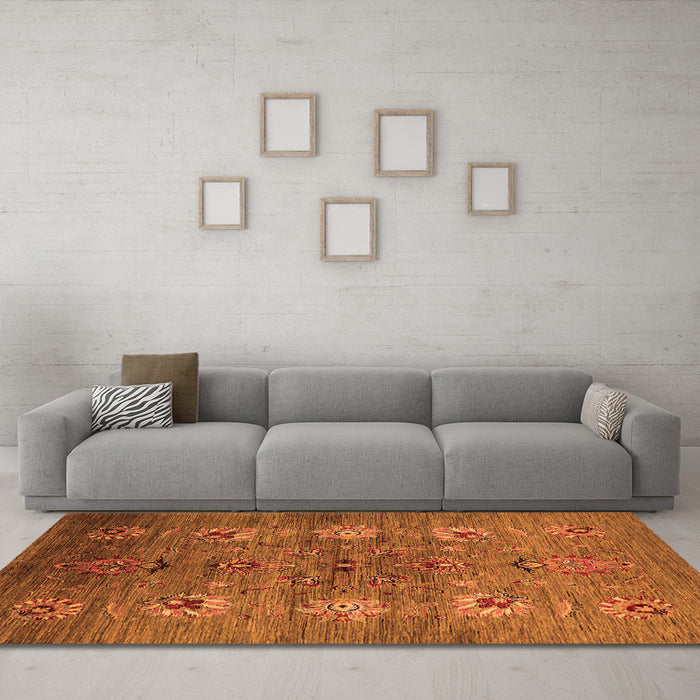 Machine Washable Oriental Orange Industrial Area Rugs in a Living Room, wshurb1979org