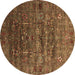 Round Machine Washable Oriental Brown Industrial Rug, wshurb1980brn