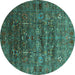 Round Machine Washable Oriental Turquoise Industrial Area Rugs, wshurb1980turq