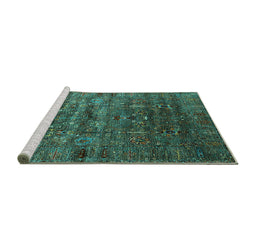 Sideview of Machine Washable Oriental Turquoise Industrial Area Rugs, wshurb1980turq