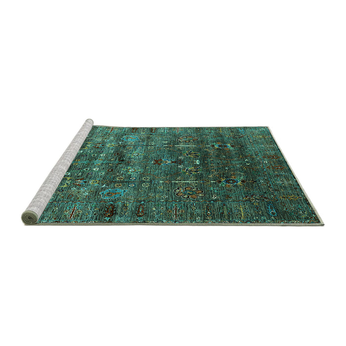 Sideview of Machine Washable Oriental Turquoise Industrial Area Rugs, wshurb1980turq