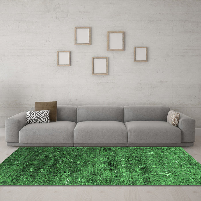 Machine Washable Oriental Emerald Green Industrial Area Rugs in a Living Room,, wshurb1980emgrn
