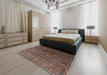 Mid-Century Modern Dark Almond Brown Oriental Rug in a Bedroom, urb1980